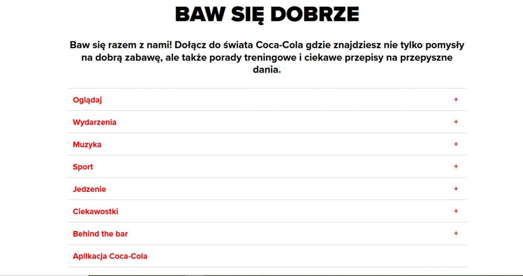 Podział bloga na kategorie - Coca-Cola